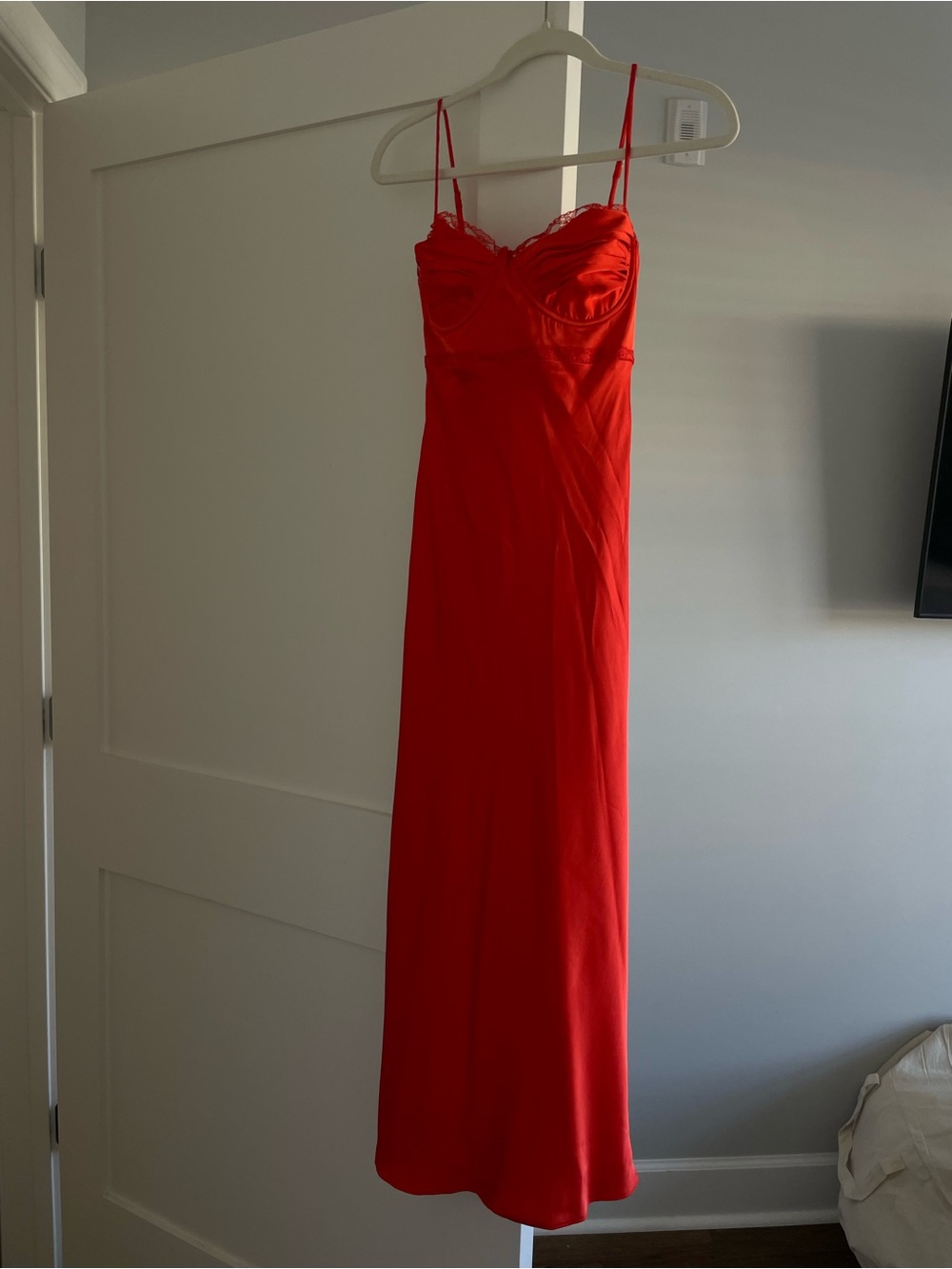 ASTR Bright Red Lace-Trim Maxi Slip Dress